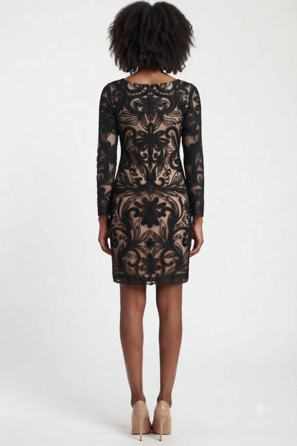 Sue Wong - Women's Sleeve Floral Embroidered Mesh Dress