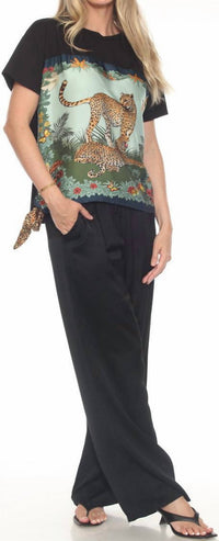 FLORA ASHLEY In And You Out Blouse in and you out blouse in black cheetah - women's blouse