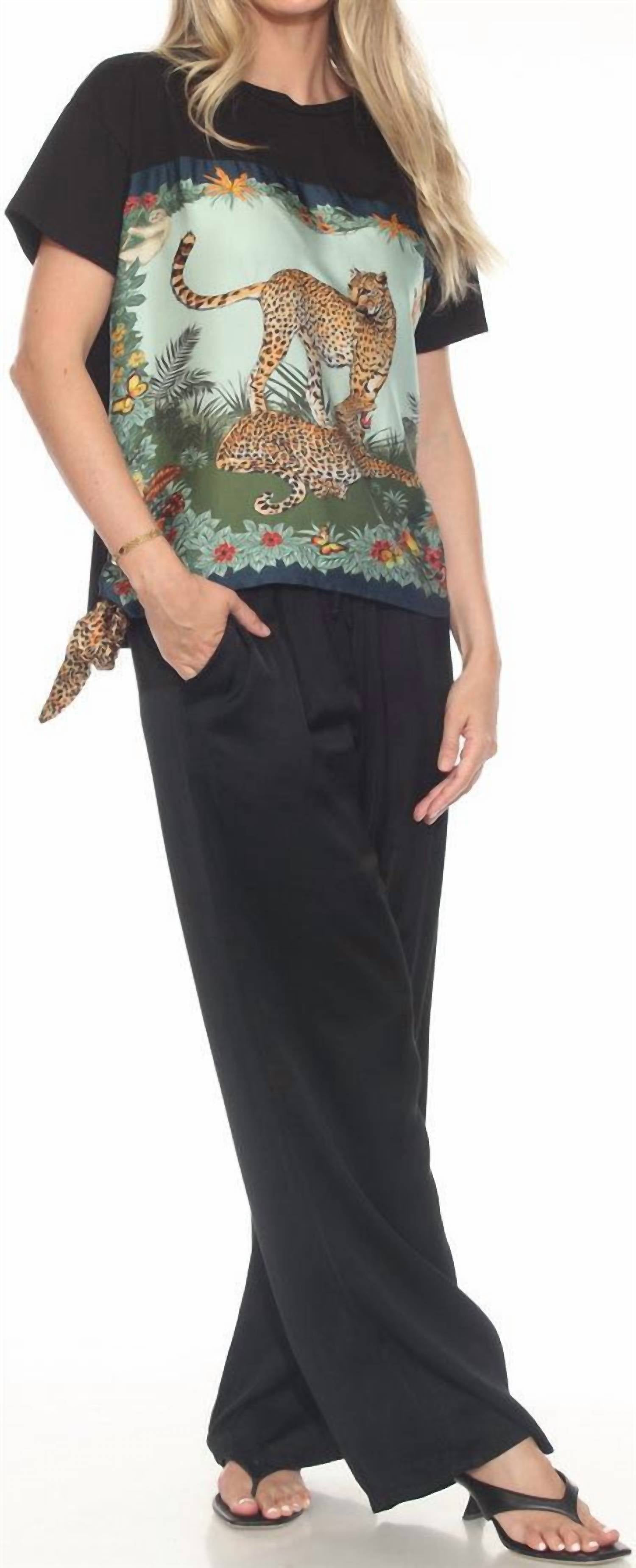 FLORA ASHLEY In And You Out Blouse in and you out blouse in black cheetah - women's blouse