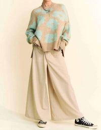 Davi & Dani - Floral Long Sleeve Loose Fit Pullover Knit Sweater