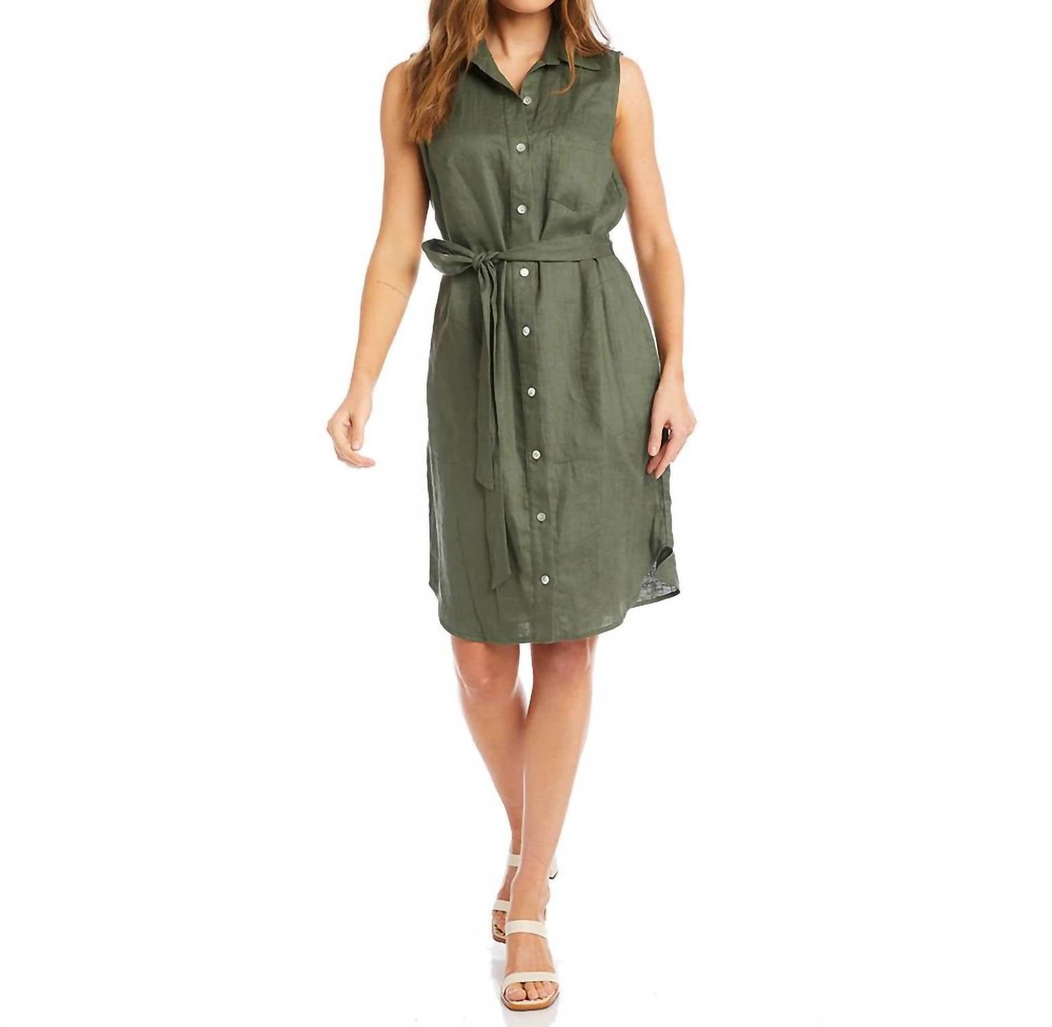 Karen Kane Olena Sleeveless Button-down Shirtdress in olive - women's dress