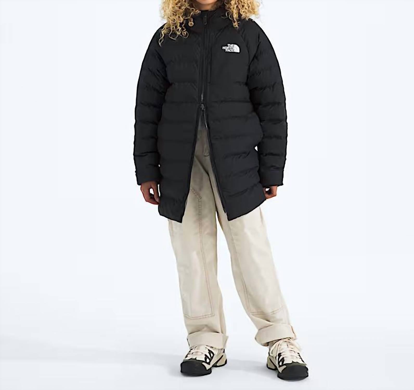 THE NORTH FACE Girls' Reversible Perrito Parka Jacket in black - kids' jacket - detail view