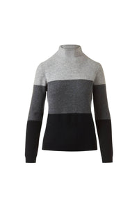 Kinross Textured Colorblock Funnel Neck Sweater in sterling multi - women's sweater - detail view