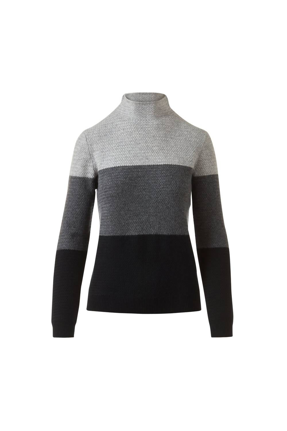 Kinross Textured Colorblock Funnel Neck Sweater in sterling multi - women's sweater - detail view