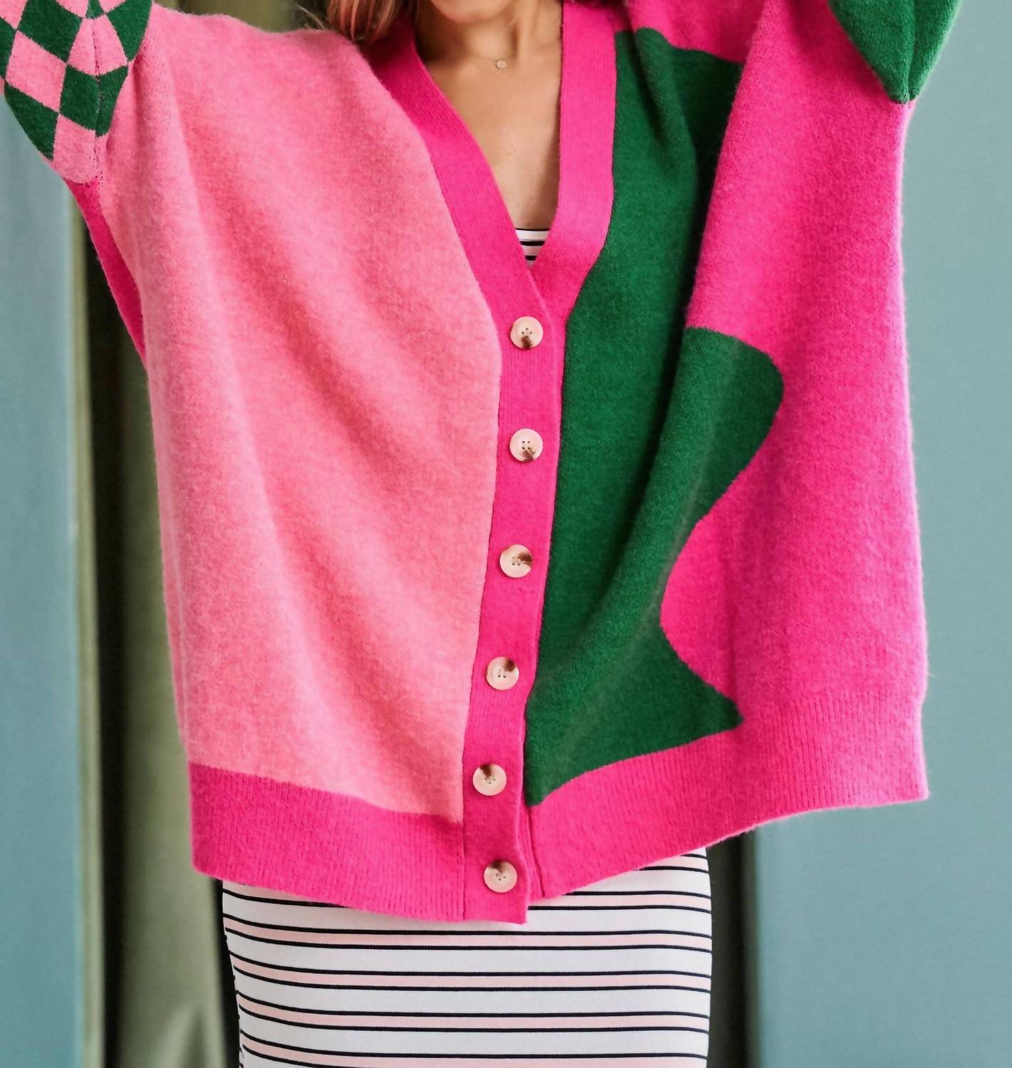 Jade By Jane - Color Block Mix Pattern Cardigan