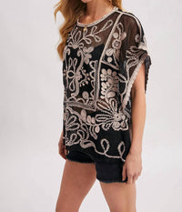 Bluivy - Embroidered Mesh Crochet Top