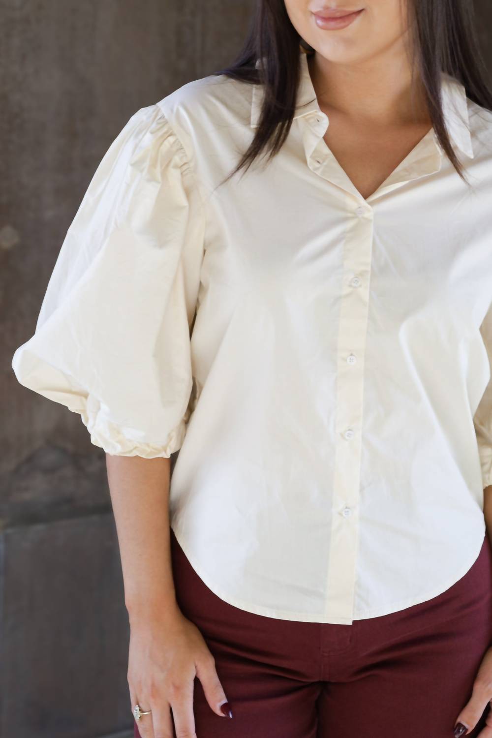 Karlie - Solid Poplin Button Top