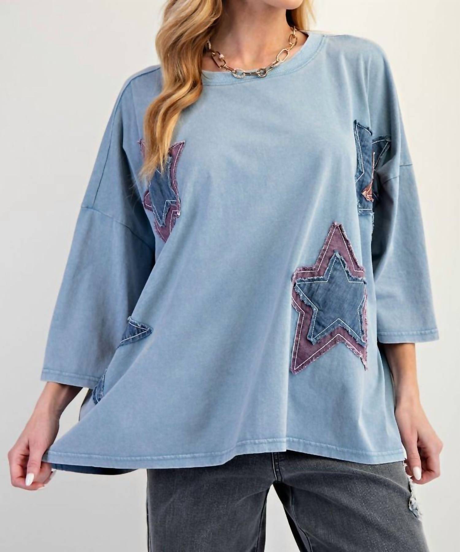 Easel - Mineral Wash Star Patch Boxy Top
