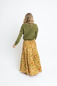 Karlie Desert Palm Smocked Maxi Skirt in tan - women's skirt - detail view