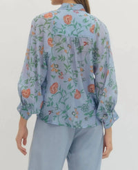 Entro - Women's Floral Print Long Sleeve Button Up Top