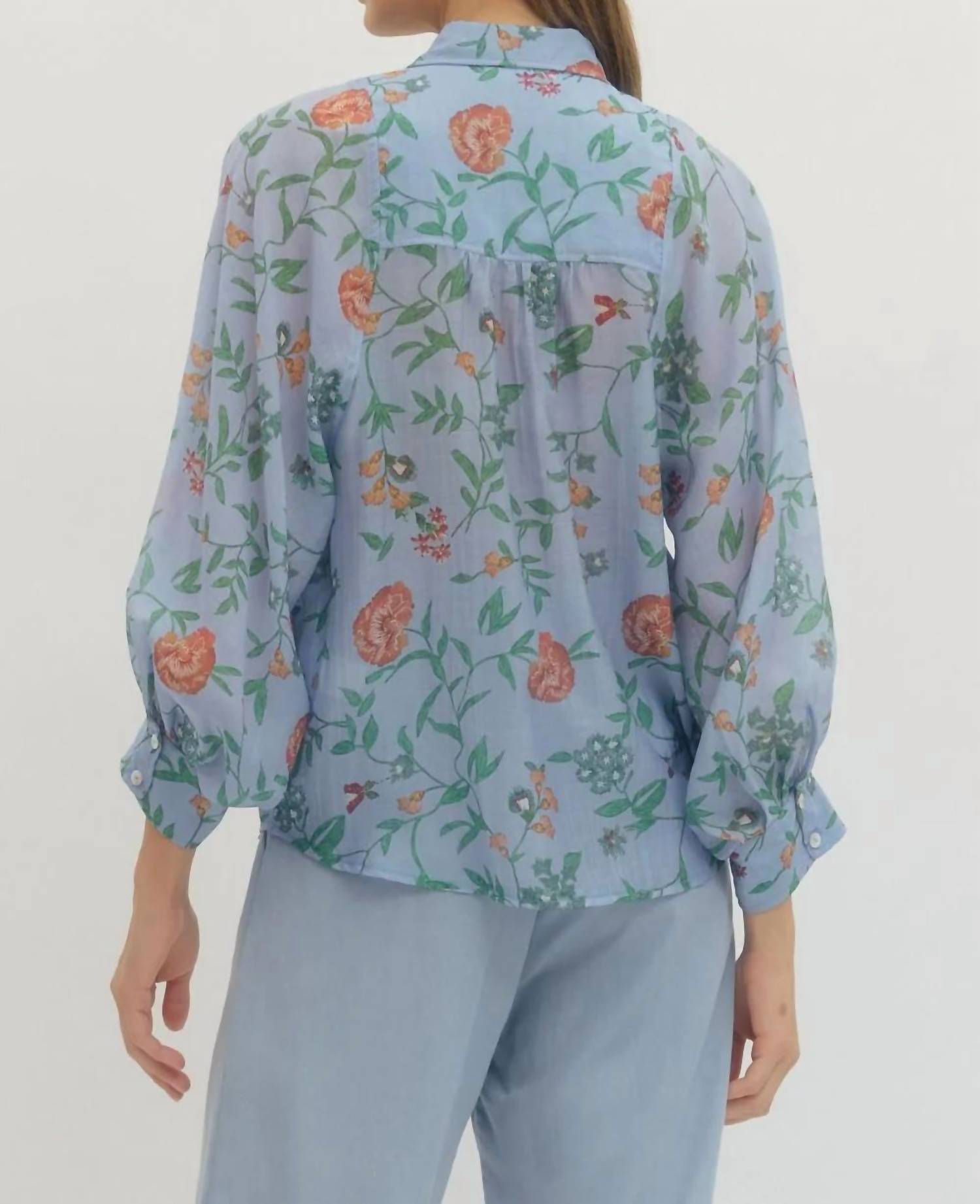 Entro - Women's Floral Print Long Sleeve Button Up Top