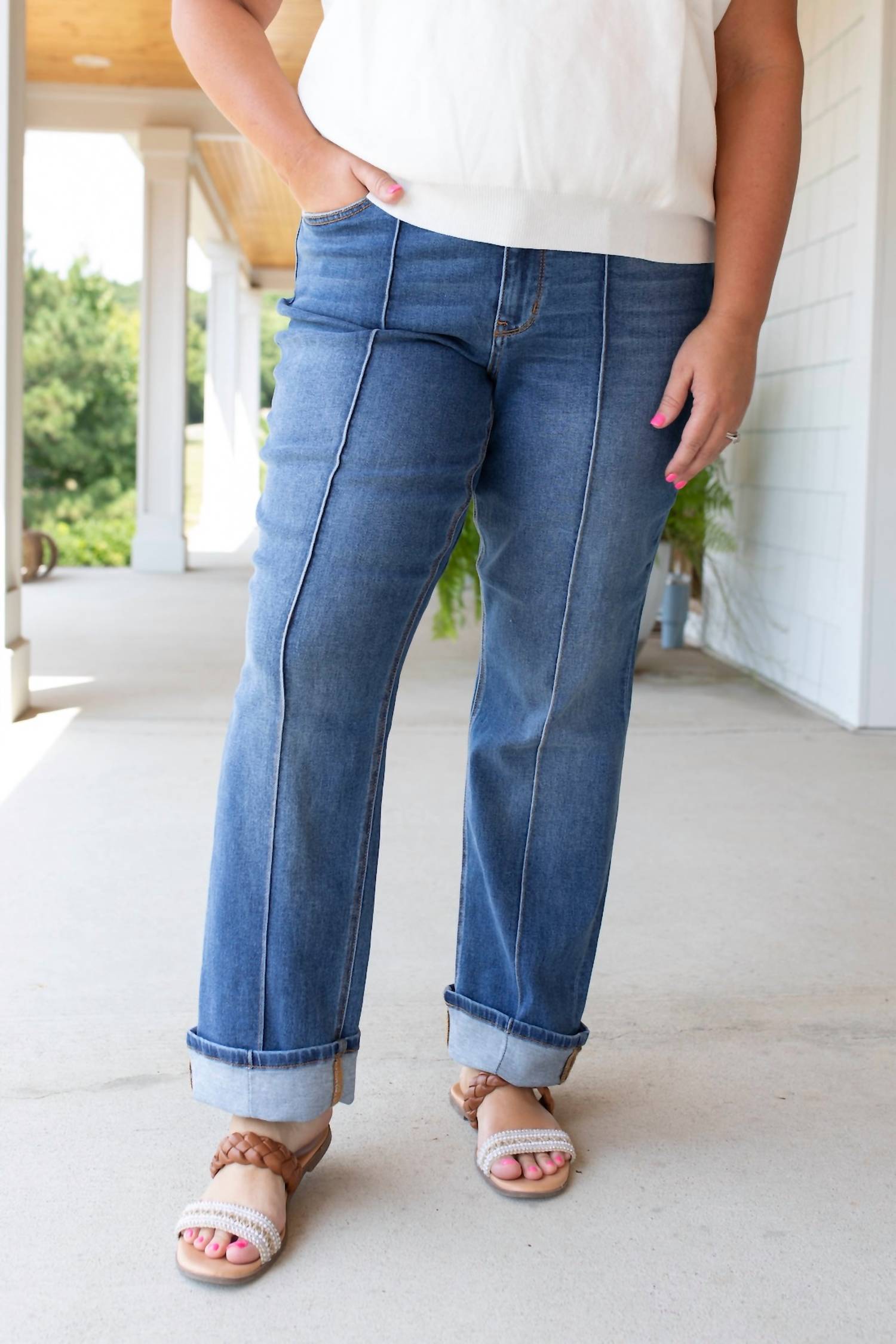 Judy Blue Modern Seam Straight Leg Jeans in blue - women's jeans