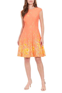 London Times - Crew Neck Floral Fit & Flare Scuba Dress