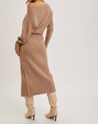 Bluivy - One Shoulder Off Side Slit Midi Knit Sweater Dress