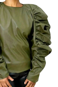 N By Nancy - Faux Leather Ruffle Sleeve Top