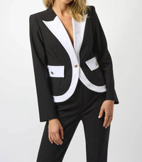 Joseph Ribkoff - Contrast Trim V-neck Blazer Jacket