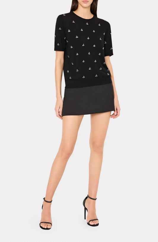 Milly - Rosalyn Rhinestone Short Sleeve Sweater