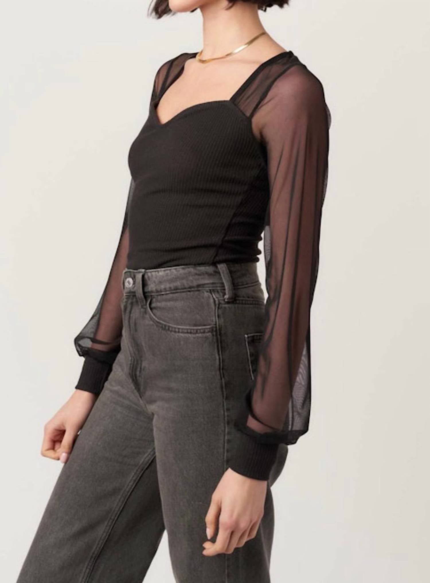 Project Social T - On The Edge Mixed Mesh Sweetheart Neck Top