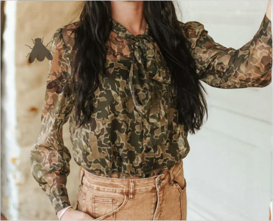 2Flyco - Bow Up Camo Blouse