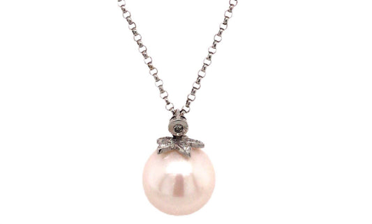 Normani - Women's Cultured Pearl Drop Necklace With Diamond