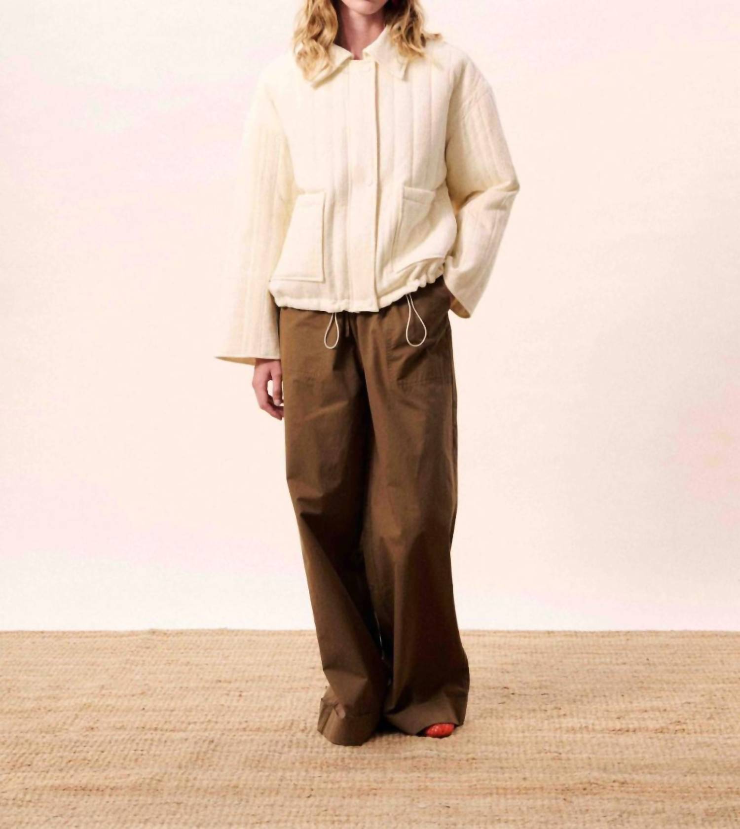 FRNCH Niara Quilted Jacket in creme - women's jacket - detail view
