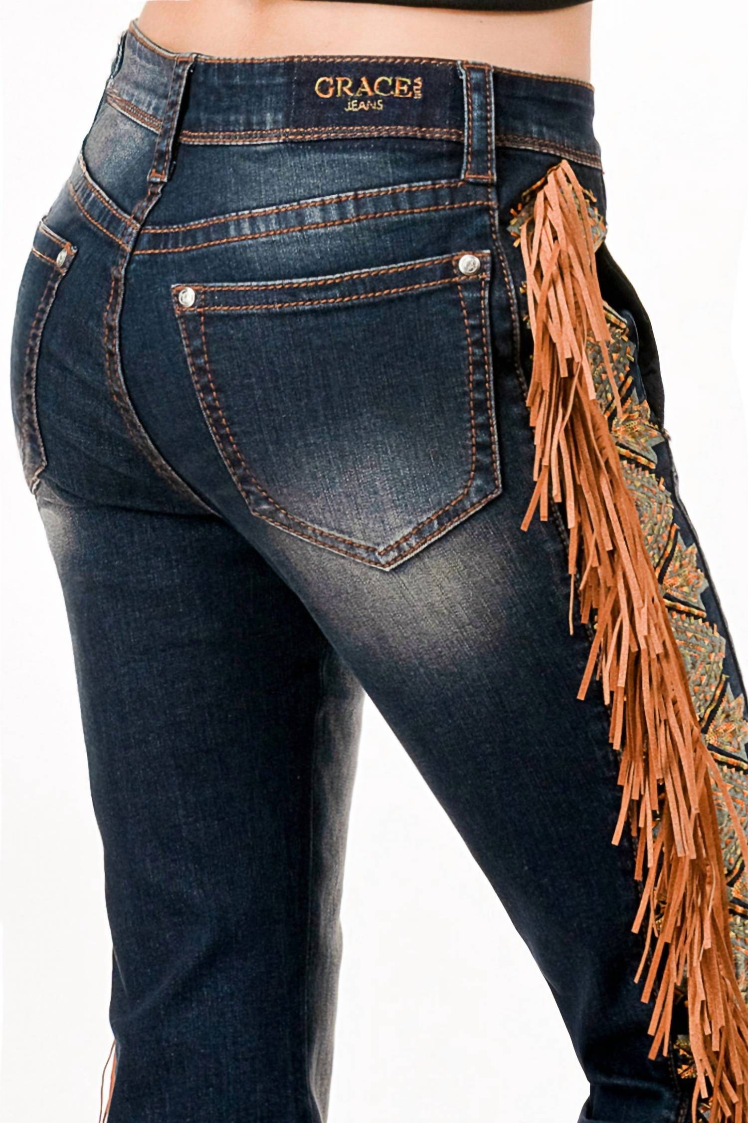 Grace In La - Girls Aztec fringe jeans