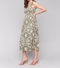 Charlie B - Printed Sleeveless Midi Dress With Shirring Detail