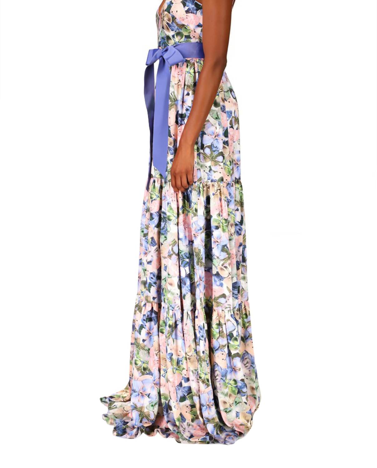 Badgley Mischka - Sleeveless Floral Butterfly Belted Gown