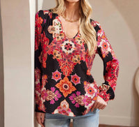 Karen Kane - Lavinia Long Sleeve Shirred Blouse