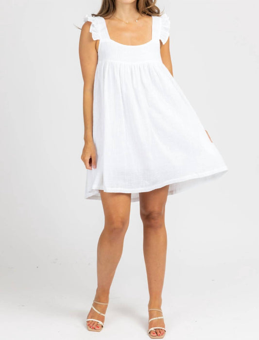 Olivaceous - LINEN RUFFLE STRAP MINI DRESS