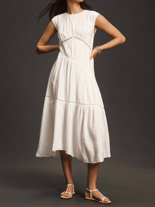 Frame - Gathered Seam Lace-inset Linen Midi Dress