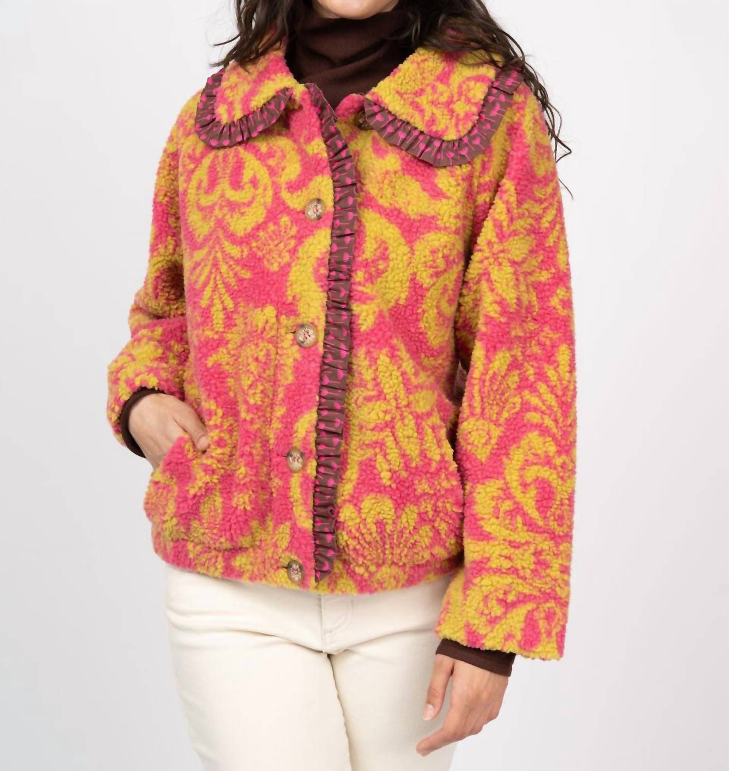 Ivy Jane - Citron Scroll Sherpa Print Jacket
