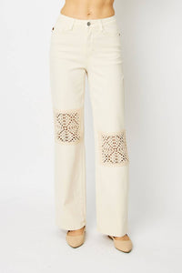 Judy Blue - Dyed Crochet Patch Wide Leg Denim Jeans