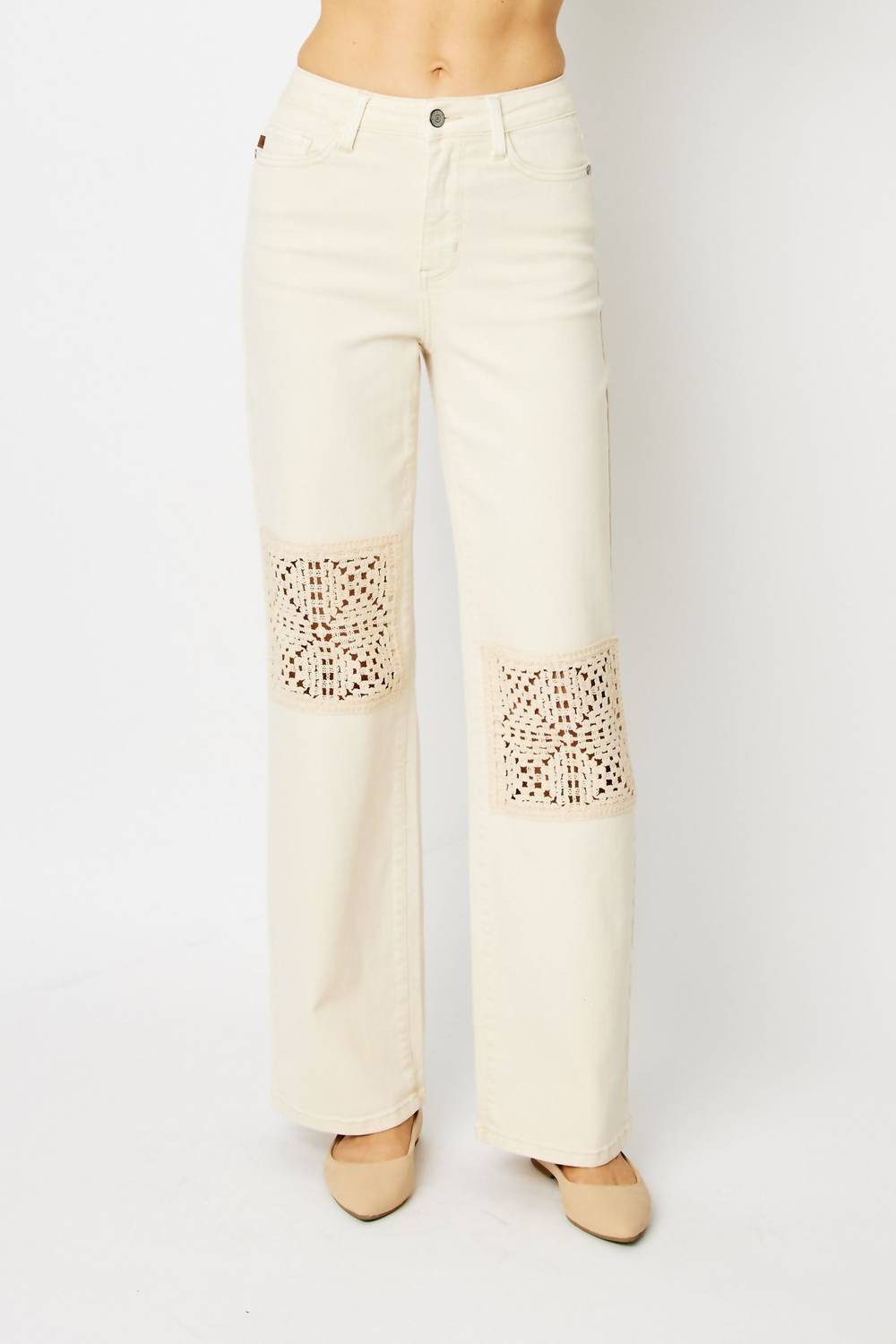 Judy Blue - Dyed Crochet Patch Wide Leg Denim Jeans