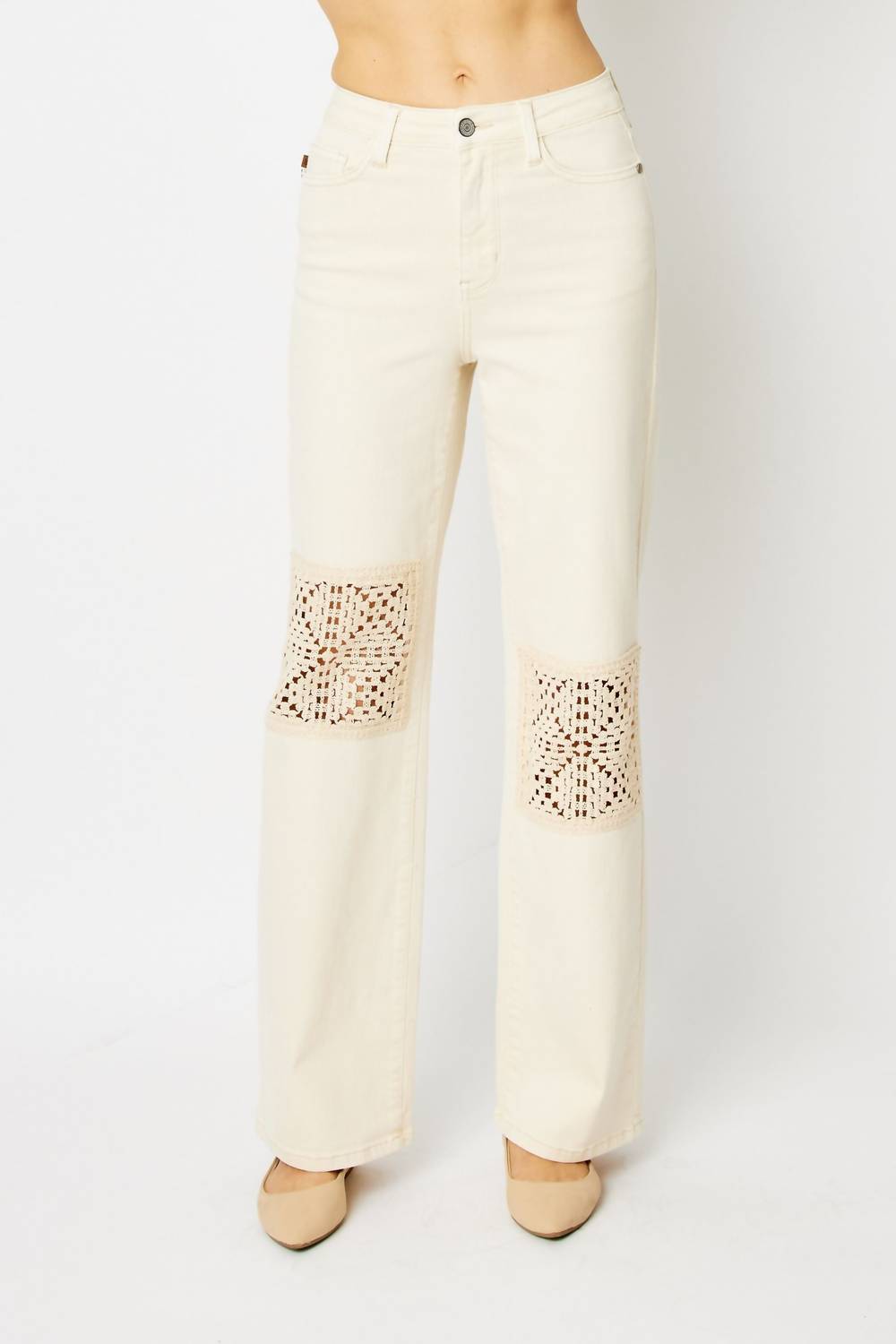 Judy Blue - Dyed Crochet Patch Wide Leg Denim Jeans
