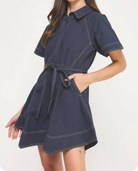 Strut & Bolt - Mia Contrast Stitch Belted Mini Dress