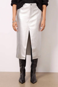 Sanctuary Leather Like Midi Skirt in silver - women's skirt