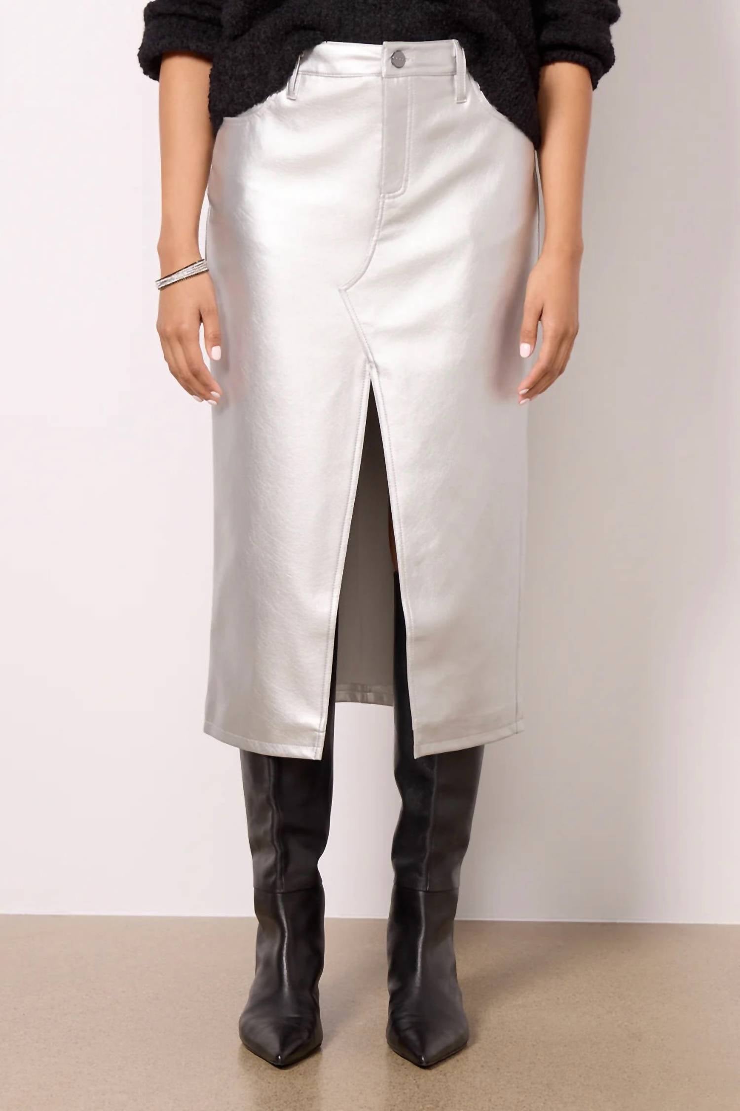 Sanctuary Leather Like Midi Skirt in silver - women's skirt