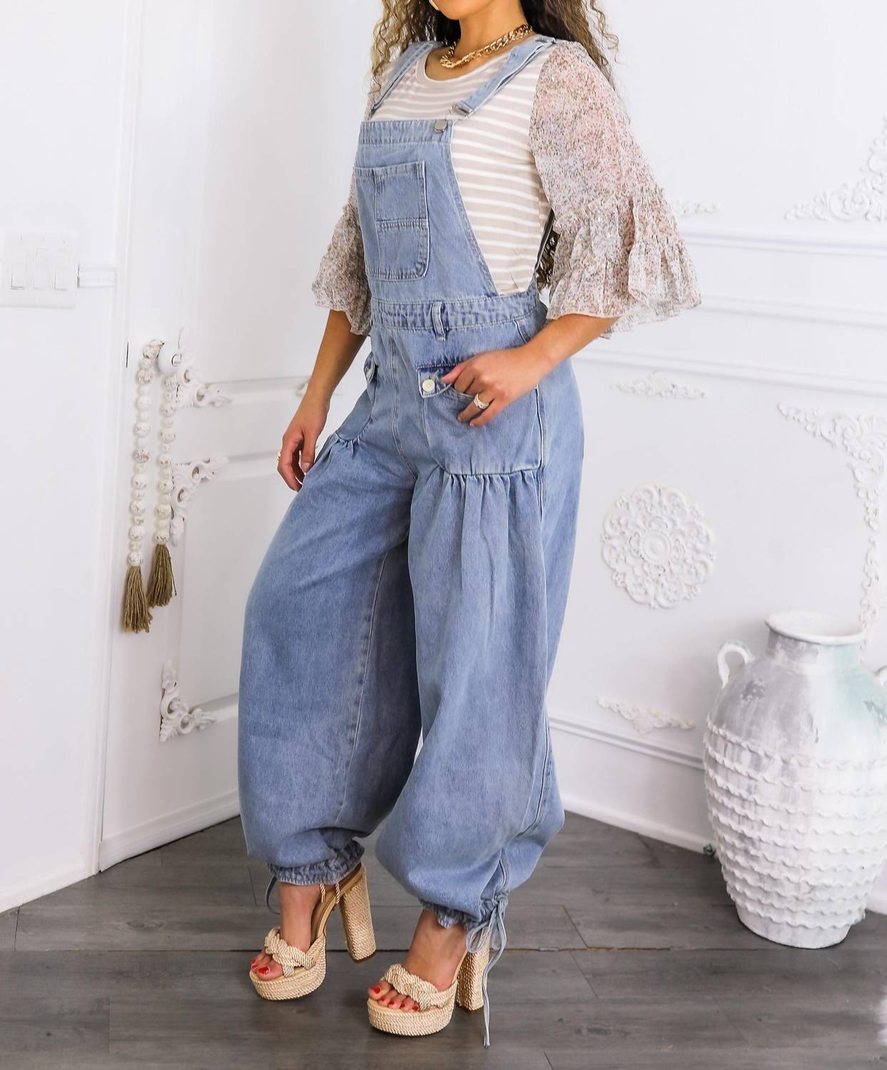 Surelymine - Women’s Relaxed Denim Overalls Wide-leg Boho Style With Pockets