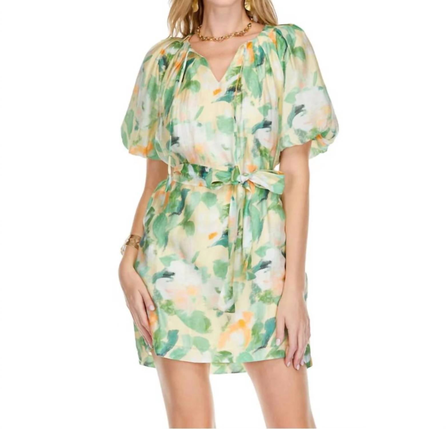 Jade - Pleated Puff Sleeve Dress