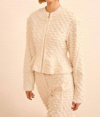 Ulla Johnson Rosalind Zip Peplum Jacket in ivory - women's jacket - detail view