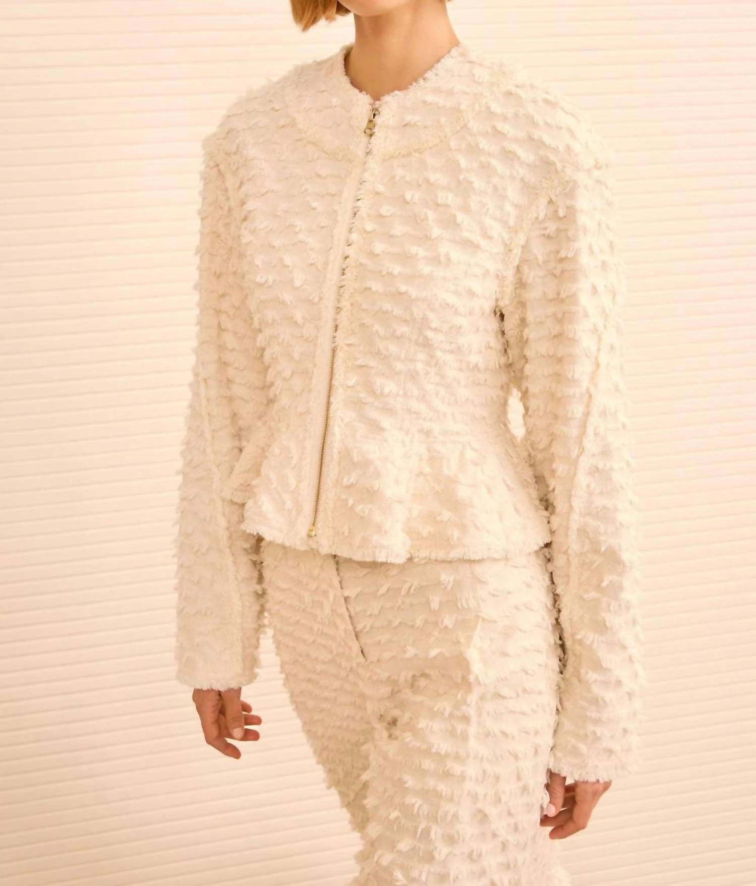 Ulla Johnson Rosalind Zip Peplum Jacket in ivory - women's jacket - detail view