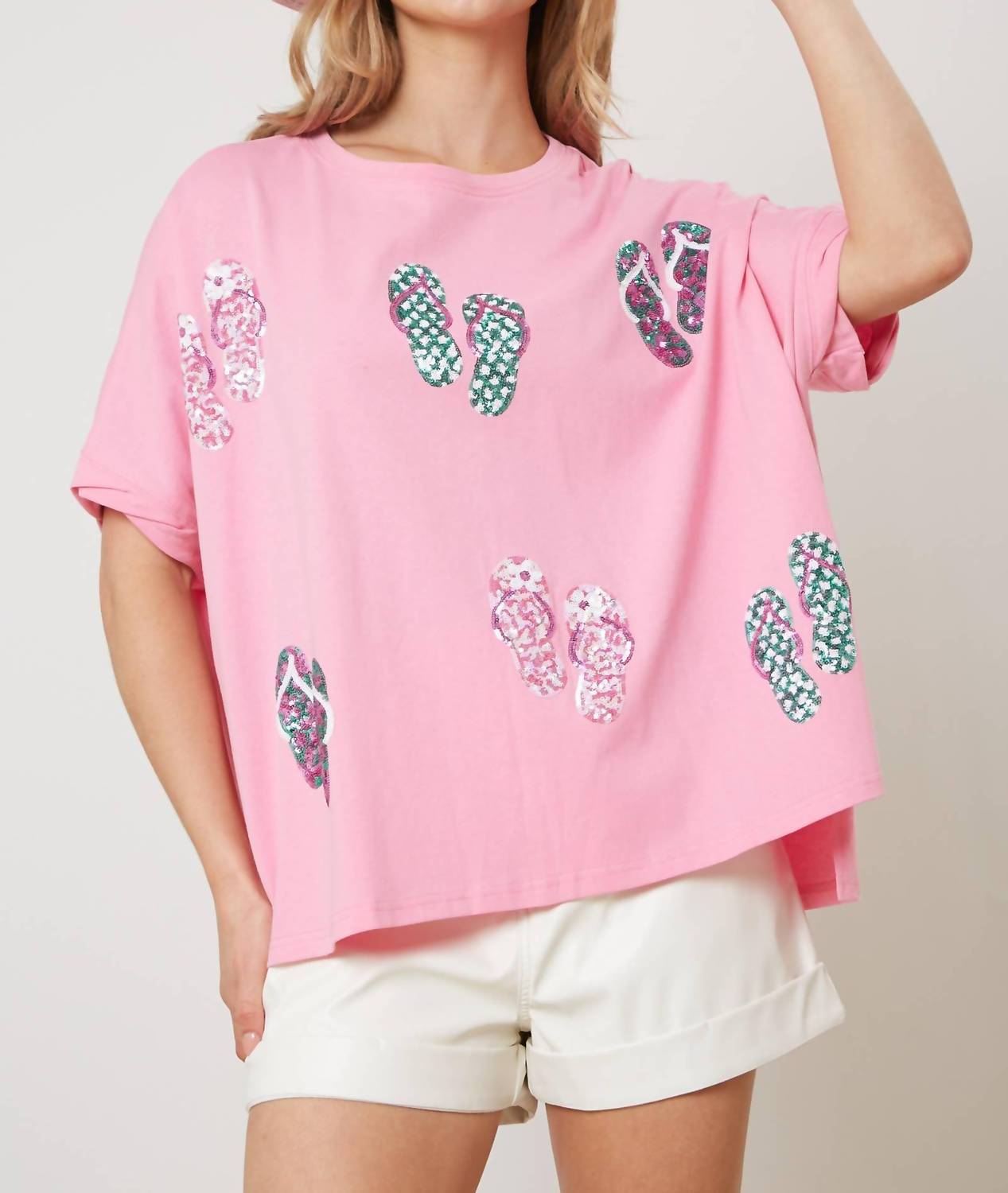 Fantastic Fawn - Sequin Flip Flops Tee