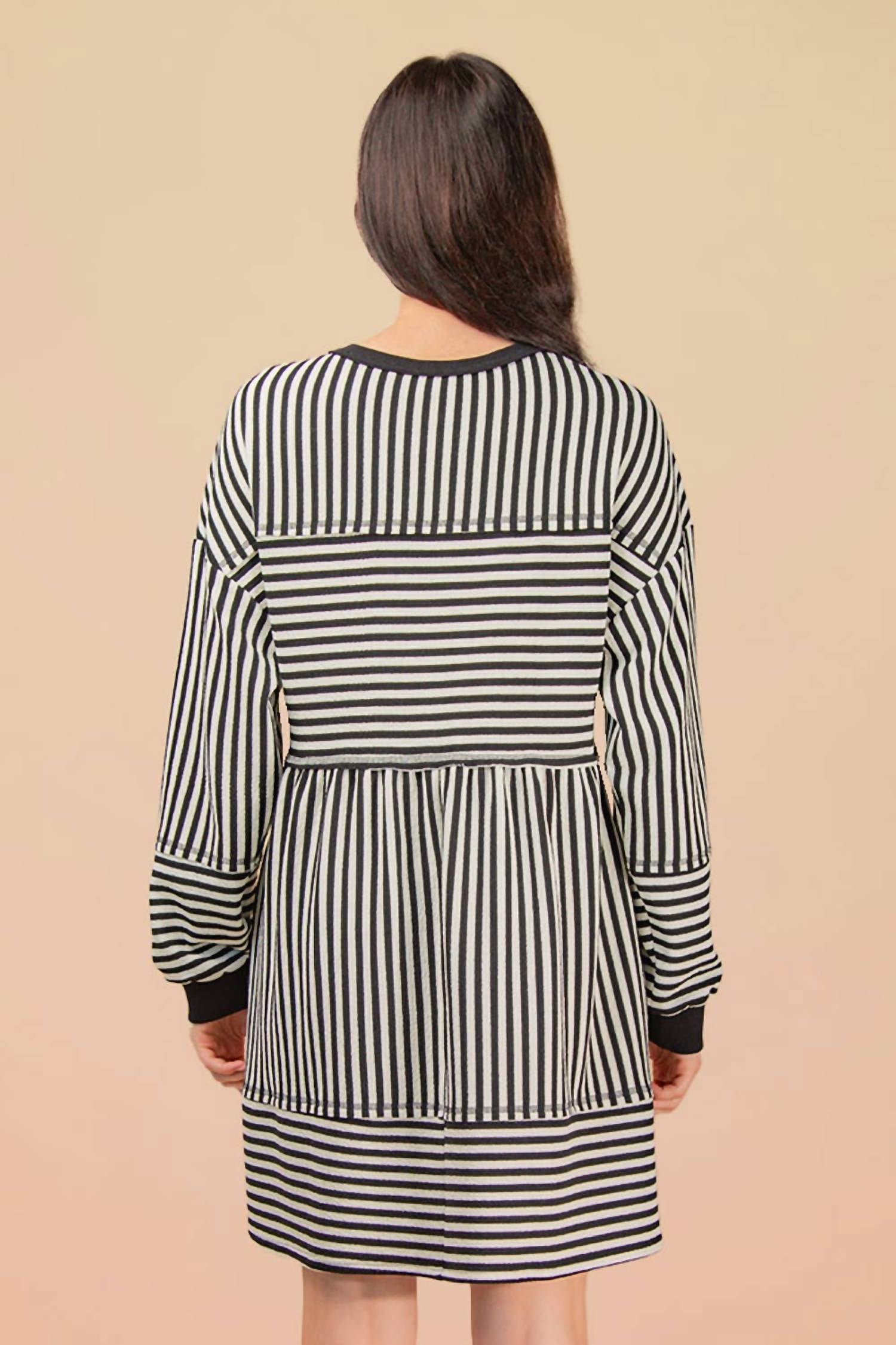Very J - Oversized Striped Casual Knit Mini Dress