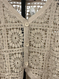 Origami Women's Crochet Cardigan in taupe - women's cardigan - alternate view