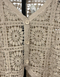 Origami Women's Crochet Cardigan in taupe - women's cardigan - detail view