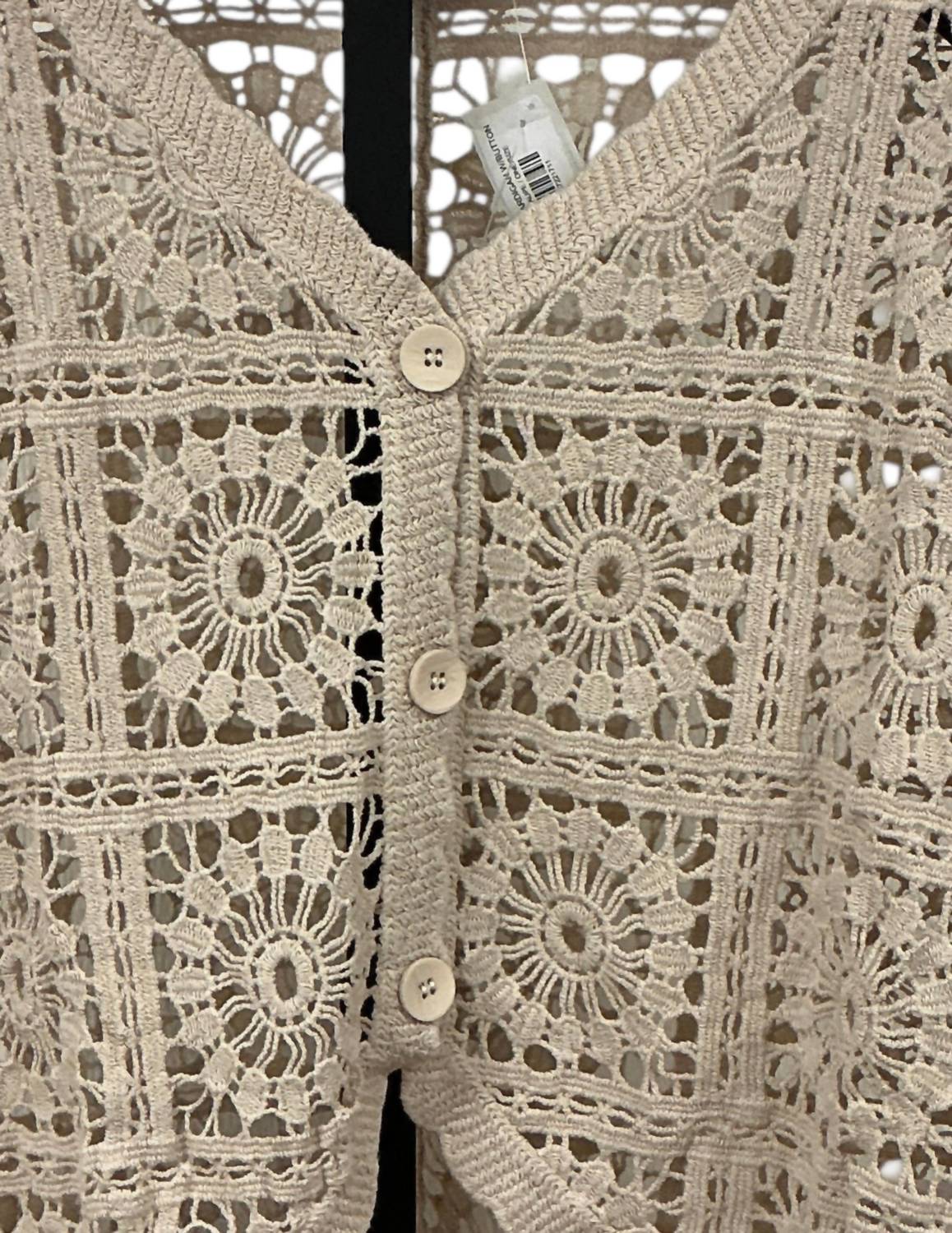 Origami Women's Crochet Cardigan in taupe - women's cardigan - detail view