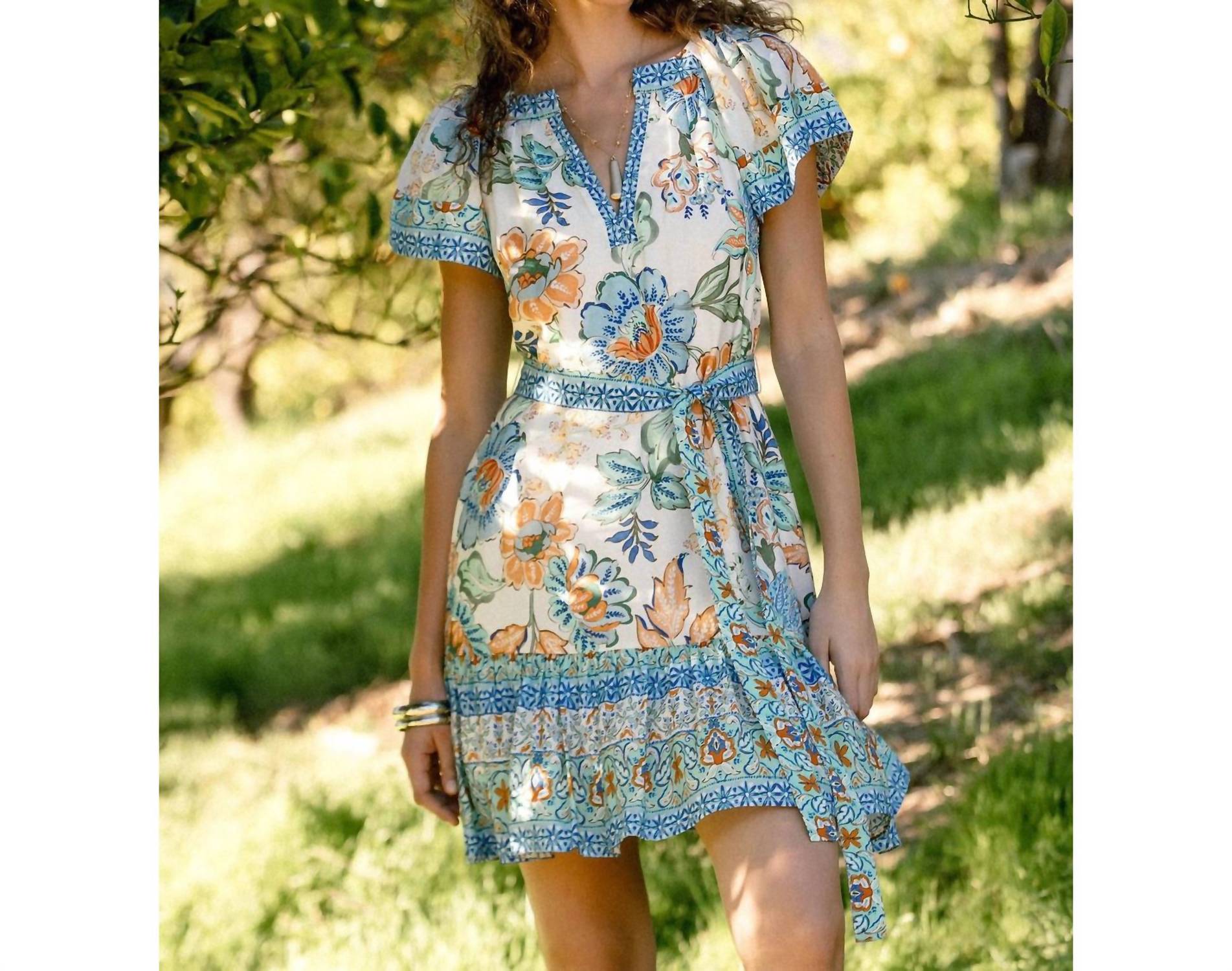 Current Air - Floral Printed Belted Mini Dress