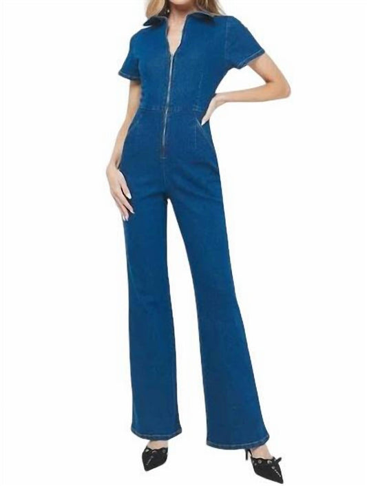 Needii - Short Sleeve Denim Jumpsuit