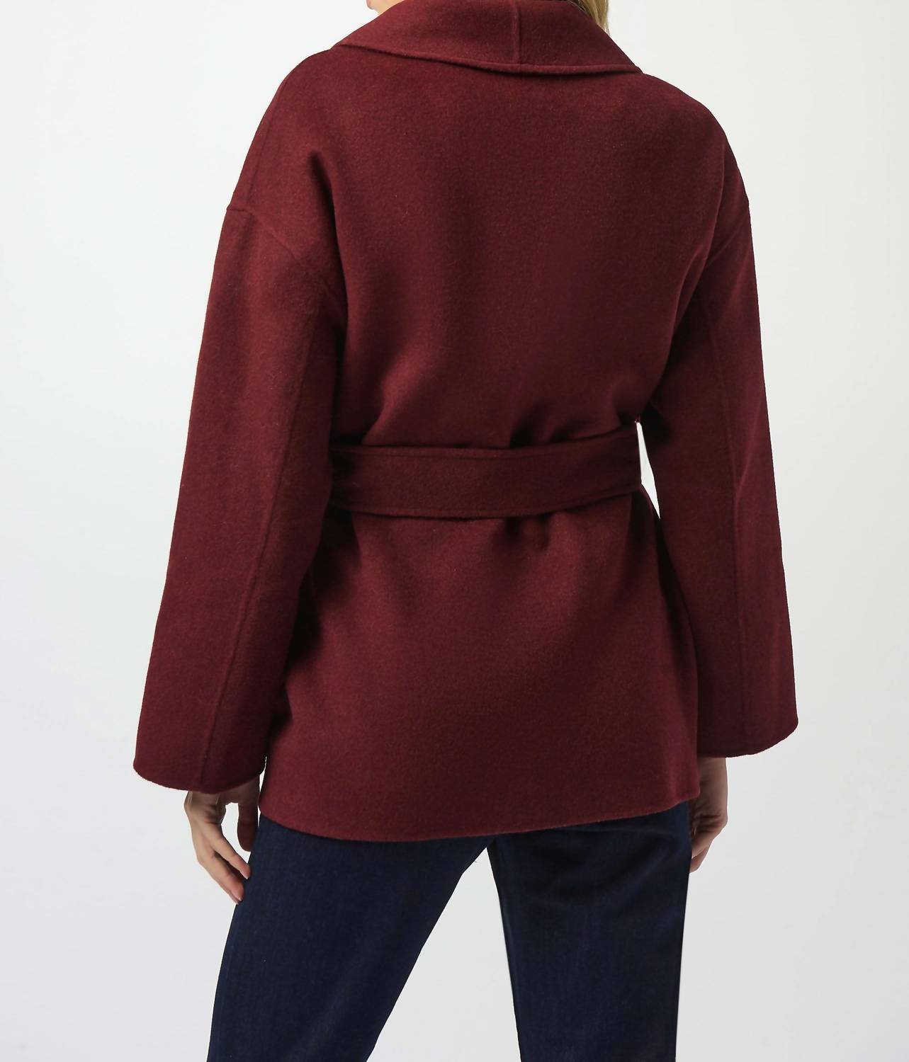 Joseph Ribkoff Belted Shawl Collar Coat in merlot - women's jacket - alternate view